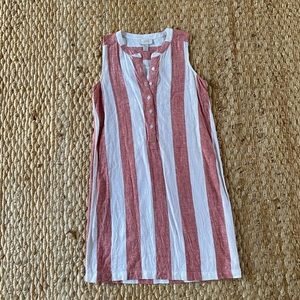 Sleeveless Red & White Striped Linen-Blend Dress